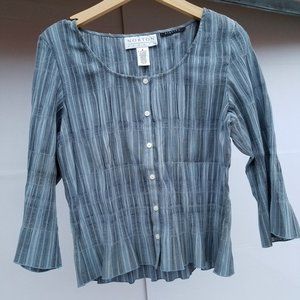 Striped Indigo-dyed Long Sleeves Blouse